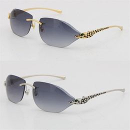 Rimless Fashion Leopard Series Gold Sunglasses Metal driving glasses High Quality Designer UV400 3 0 Thickness Frameless Diamond C258E