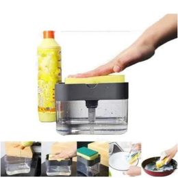 1PC Kitchen Detergent Storage Box Sponge Soap Dish Accessories Kitchen Cleaning Tools Automatic Liquid Box Scouring Pad