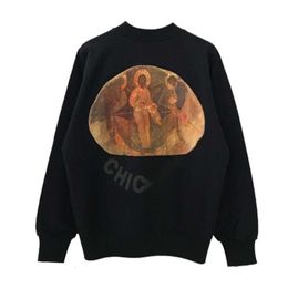 Kanyes Hoodie Designer Fashion Man Sweatshirts Kanyes Same JESUS IS KING Three Gods Oil Painting Fog High Street Loose Couple Round Neck Sweater