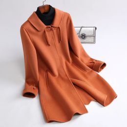 501M541# Chinoiserie Double-sided Cashmere Coat Women's Medium Long Autumn and Winter Woollen Coat Straight Tube BJ