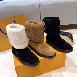 Top Designer Women Boots Fur Snow Boot SNOWDROP Leather Laureate Casual Shoes Soft Winter Warm Girls Sheepskin Brown Black Shoe Outdoor Half Ankle Boot 35-41 With Box