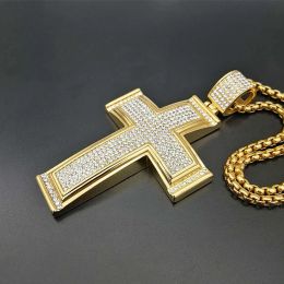 necklace moissanite chain Hip Hop Iced Out Big Cross Pendant Necklace For Men 14k Yellow Gold Rhinestone Necklace Hiphop Christian Jewellery