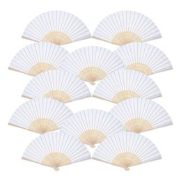 12 Pack Hand Held Fans Party Favour White Paper fan Bamboo Folding Fans Handheld Folded for Church Wedding Gift1995