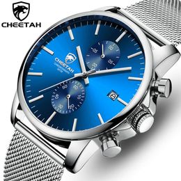 Men Watch New CHEETAH Top Brand Stainless Steel Waterproof Chronograph Watches Mens Business Blue Quartz Wristwatch reloj hombre2446