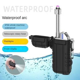 Type C Waterproof Electric Arc Lighter 360° Rotation Retractable Plasma Power Display Charge Flashlight Candle