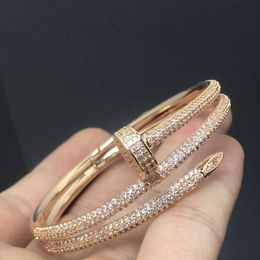 Gold Bracelet Nail Designer Bangles for Women and Men High luxury niche new product three circles full of diamonds nails stars female bracelet logo