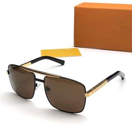 Men Pilot Sunglasses timeless classic style with old Damier pattern Square frames sides matte shiny metal plaid print vintage Pola320o