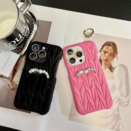 Fashion Designer Phone Case Pearl Metal Letter leather Case iPhone 15 Pro Max 11Pro Max12 15 14Plus 12 13 14Pro Max XR XS XSMax PU Leather silicone phone case