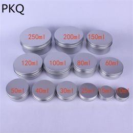 50pcs 10ml 15ml 25ml 30ml 50ml 80ml 100ml 120ml 150ml 200ml 250ml Empty Aluminium Jars Cosmetic Bottle Cream Sample Containers315j
