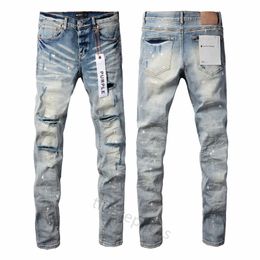 Purple Designer For Mens Jeans Hiking Pant Ripped Hip Hop High Street Fashion Brand Pantalones Vaqueros Para Hombre Motorcycle Embroidery Close Fitting 861