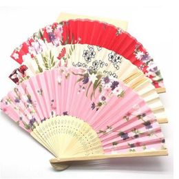 Classical Chinese Style Fabric Fan Silk Folding Bamboo Hand Held Fans Wedding Birthday Party Favours Gifts283G