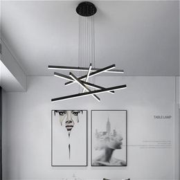 Black LED Ceiling Chandelier Art Modern Acrylic Long Living Room Restaurant Hanging Lamp Nordic Home Decoration Light Pendant Lamp274u