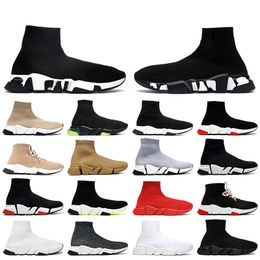 Top Fashion Designer Sock Shoes Womens Mens Graffiti Speed Trainer Black White Red Speeds 2.0 Clear Sole Runners Socks Ankle Boots Loafers Sports Sneakers