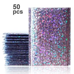 50PCS Pack Laser Silver Packaging Bubble Mailer Gold Foil Plastic Padded Envelope Gift Bag Mailing Envelope Bag217T