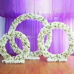 Customized new round iron arch wedding props road lead stage background decor iron arch stand frame with silk artificial flowers A230O