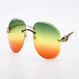 whole Selling Metal Leopard Rimless Sunglasses 8200766 Unisex High Quality Sun Glasses Carved lens Optical male and female234Q