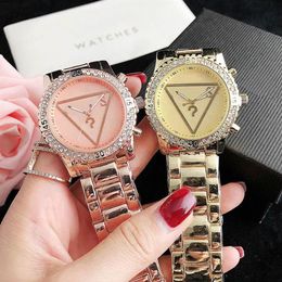 Brand Watches Women Girl Diamond Crystal Triangle Question Mark Style Metal Steel Band Quartz Wrist Watch GS 46239T