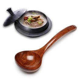 1PC Large Long Handle Natural Wooden Cooking Scoop Catering Tableware Kitchen Utensil Rice Soup Spoon Ladle Kitchen Supplies253e
