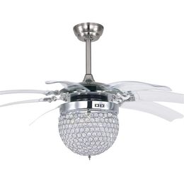 Modern Crystal Folding Ceiling Fan Lamp Fashion Invisible Fans with LED Light Minimalist Mute Remote Control 90305D