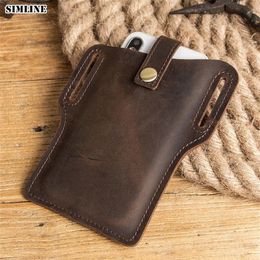 100% Genuine Leather Cellphone Belt Waist Bag For Men Male Vintage Handmade Loop Holster Mobile Phone Cover Case Holder Bags Man 2338C