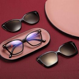 Fashion Sunglasses Frames 2022 Cat Eye Polarized Women 2 In 1 Magnetic Clip On Glasses TR90 Optical Prescription Eyeglass Magnet C226z
