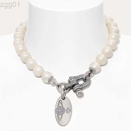 Designer Viviene Westwoods New Viviennewestwood Western Empress Dowager Fashionable and Personalised Saturn Pearl Lucky Horseshoe Buckle with Diamond Necklace