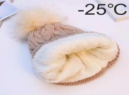 BeanieSkull Caps Women Winter Bonnet Soft Thick Beanies Fleece Lined Dual Layer Faux Fur Pom Knitted Hats Fashion Outdoor Sports S3403121