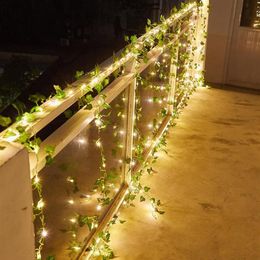 Strings 10 5 2m Fairy Wedding Ivy Leaf Vine String Light Solar Powered Green Leaves Holiday Lamp For Christmas Thanksgiving Patio 226A