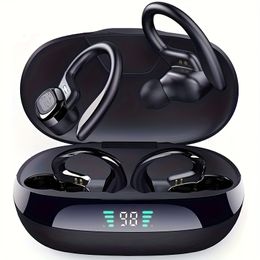 Wireless Earbuds - True TWS Earphones with Mic, Sport Earhook Headset, Stereo In-Ear Headphones, LED Display Charging Case