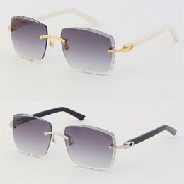 Whole Metal Rimless White Black Plank Arms Sunglasses Large Square Sun Glasses 3 0Thick Lens Diamond Cut Sporty Beach Sunscree245k