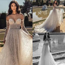 Julie Vino Boho Wedding Dresses Sweetheart A Line Lace Long Sleeve Bohemian Wedding Dress Backless Custom Made Country Bridal Gowns