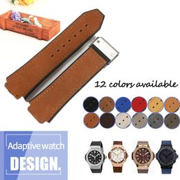 Genuine Leather Watchband Rubber Silicone Watchstrap for HUB Watch Man Strap Black Blue Brown Waterproof 25x19mm Deployment Buckle300J