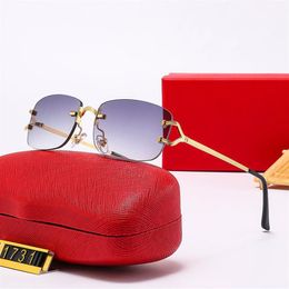 New over glasses sunglasses womens frameless rectangular frame mens designer model metal Classic Vintage fashion eyewear214G