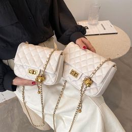 Evening Bag Trendy Style Small Fragrance Women's Korean Version Lingge Golden Ball Chain Messenger Texture Single Shoulder245T
