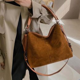 Evening Bags Retro Quality Tote Bag Ladies Elegant Female Suede Shoulder Crossbody Brown Vintage Frosted Large Capacity Bucket 202275U