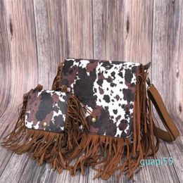 Evening Bags Whole Brown Cow Women's Vegan Leather Hobo Fringe Crossbody Tassel Purse Lady Vintage Small Handbag Cute For241F