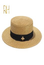 Ladies Sun Fedora Hats Small Bee Straw Hat European and American Retro Gold Braided Hat Female Sunshade Flat Cap Visors Hats RH 212751646