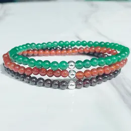 MG2023 4 MM Green Jade Carnelian Garnet Bracelet Set Womens Mini Gemstone Wrist Mala Jewellery