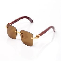 New fashion rimless sunglasses man and women unisex vintage with box Famous Lady buffalo horn glasses brown red pink gold silver m2402