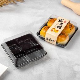 50 Sets Square Mid-Autumn Festival Moon Cake Tray Box Holder Egg-Yolk Crisp Container Plastic Sucation Box Baking Packaing Boxes254b