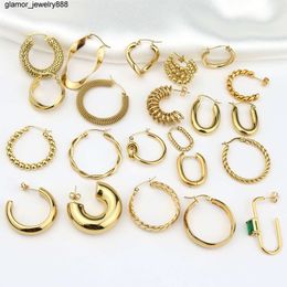 Wholesale Women Hoop Earrings Mixed lot 18k Gold Plated Stainless Steel Multi Style C Shape Twist Earrings For Girl