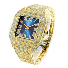 MISSFOX Roman Scale Trendy Hip Hop Square Dial Mens Watches Classic Timeless Charm Watch Full Diamond Accurate Quartz Movement Lif315h