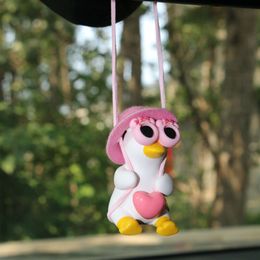 New Anime Pink Swing Duck Car Decoration Pendant Cute Auto Rearview Mirror Hanging Ornament For Women Car Ineriror Accessories