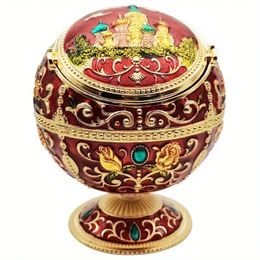 1pc European Carved Spherical Windproof Ashtray, Decorated With Christmas And Halloween Party Tables, With Flip Covers, Noble Castle Patterns Ashtray