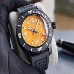43mm Waterproof High quality Automatic Movement Orange Dial Men Watch Sweat Band Rubber Band265f