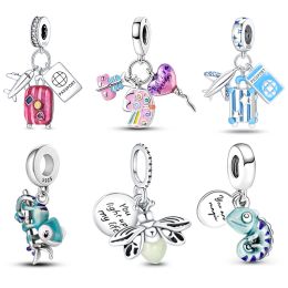 Pando Charms Plata De Ley 925 Silver Chameleon Glowing Firefly Aircraft Luggage Fit 925 Original Bracelets Pendant DIY Jewelry