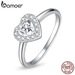 Wedding Rings 925 Sterling Silver Bright Love Ring Shiny Heart Shape Crystal Finger Ring Wedding Engagement Jewelry 231208