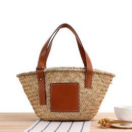 Shopping Bags Handmade Woven Straw Basket Women Designer Handbags Bohemian Rattan Beach for Shoulder Wicker Shopper Tote 220303206e