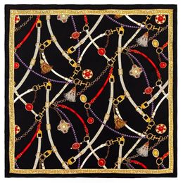 Manual Hand Rolled Twill Silk Scarf Women Belt Tassel Embellished Print Square Scarves Echarpes Foulards Femme Wraps Bandana Hijab312G