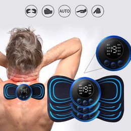 Portable Slim Equipment EMS Neck Massage LCD Display Electric Massager Cervical Neck Back Patch 8 Mode Pulse Muscle Stimulator Portable Relief Pain 231208